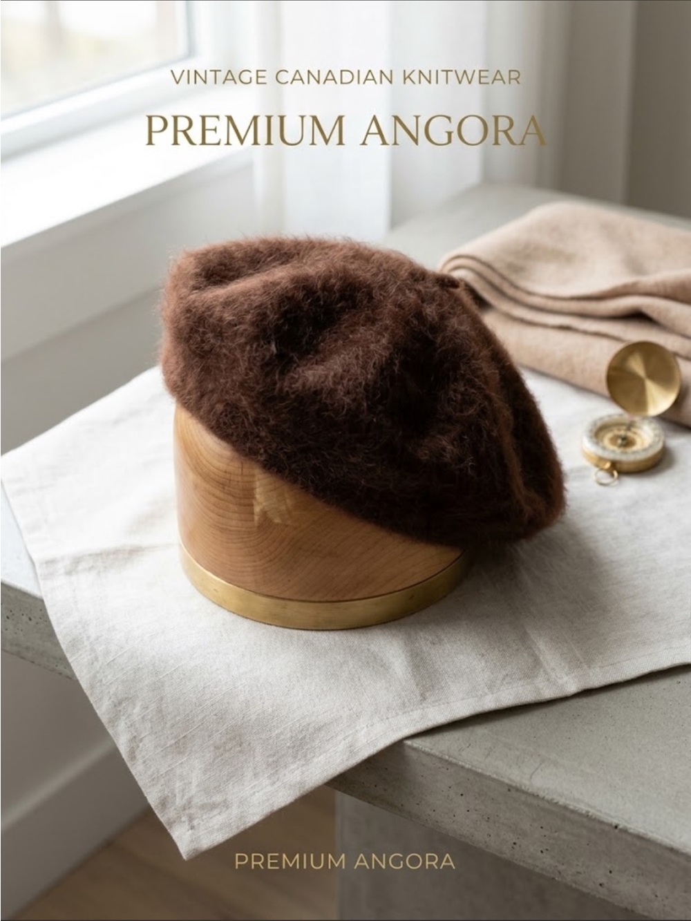 Vintage Parkhurst fuzzy Angora Beret in Chocolate Brown Made in Canada